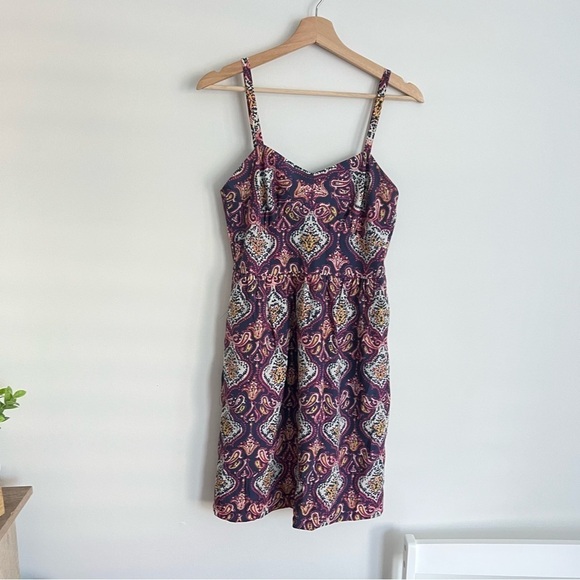 J. Crew Paisley Medallion Dress Sweetheart Neckline Purple Summer Spring 2 - Picture 1 of 8